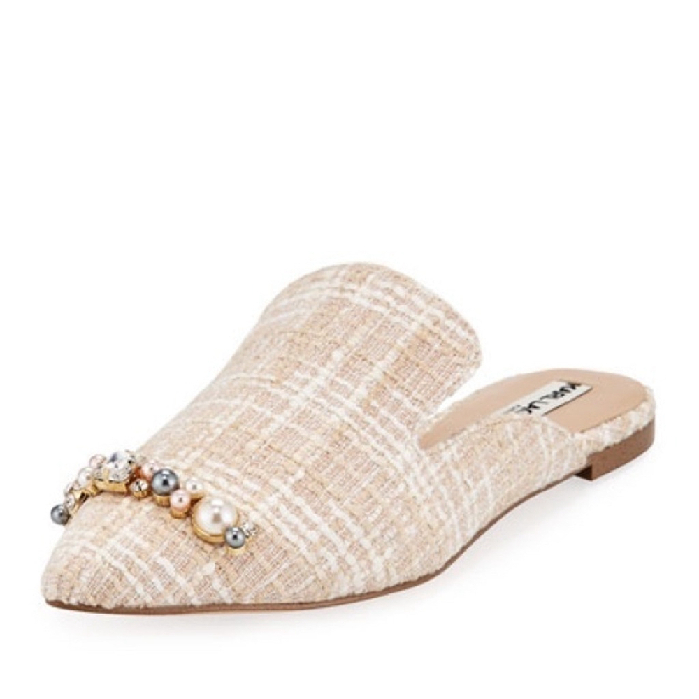 Karl Lagerfeld Paris Nola Tweed Jeweled Mules Size 10